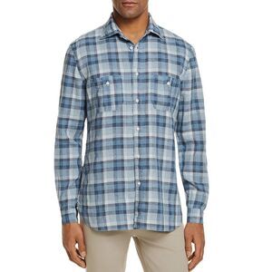 Eidos By Isaia Mens Atlas Check Washed Linen Cotton Sport Shirt Large